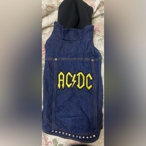 AC/DC Dog Blue Denim Jacket with Black Hood. Size Large